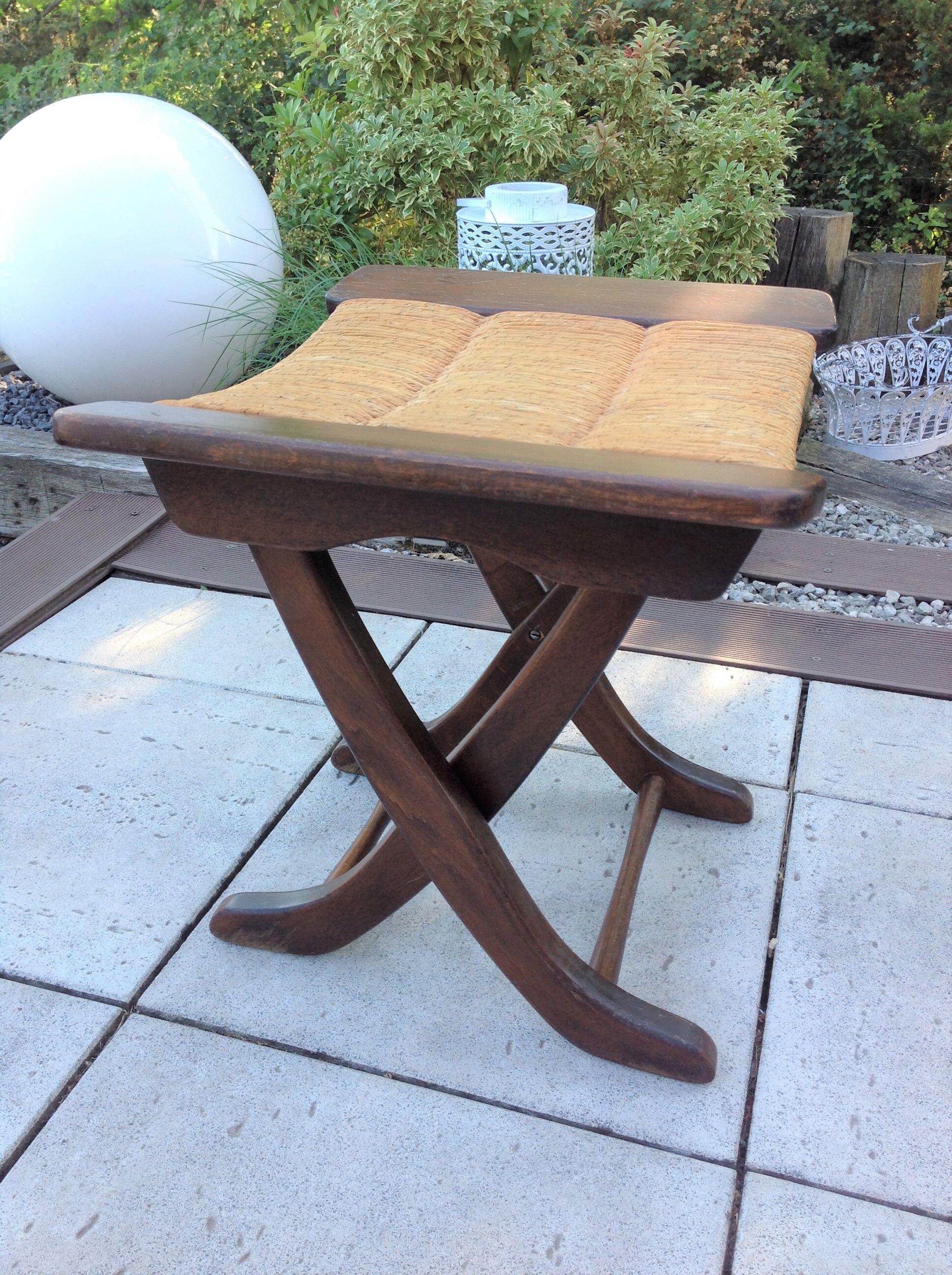 Tabouret  en bois paillé / vintage années 50-60