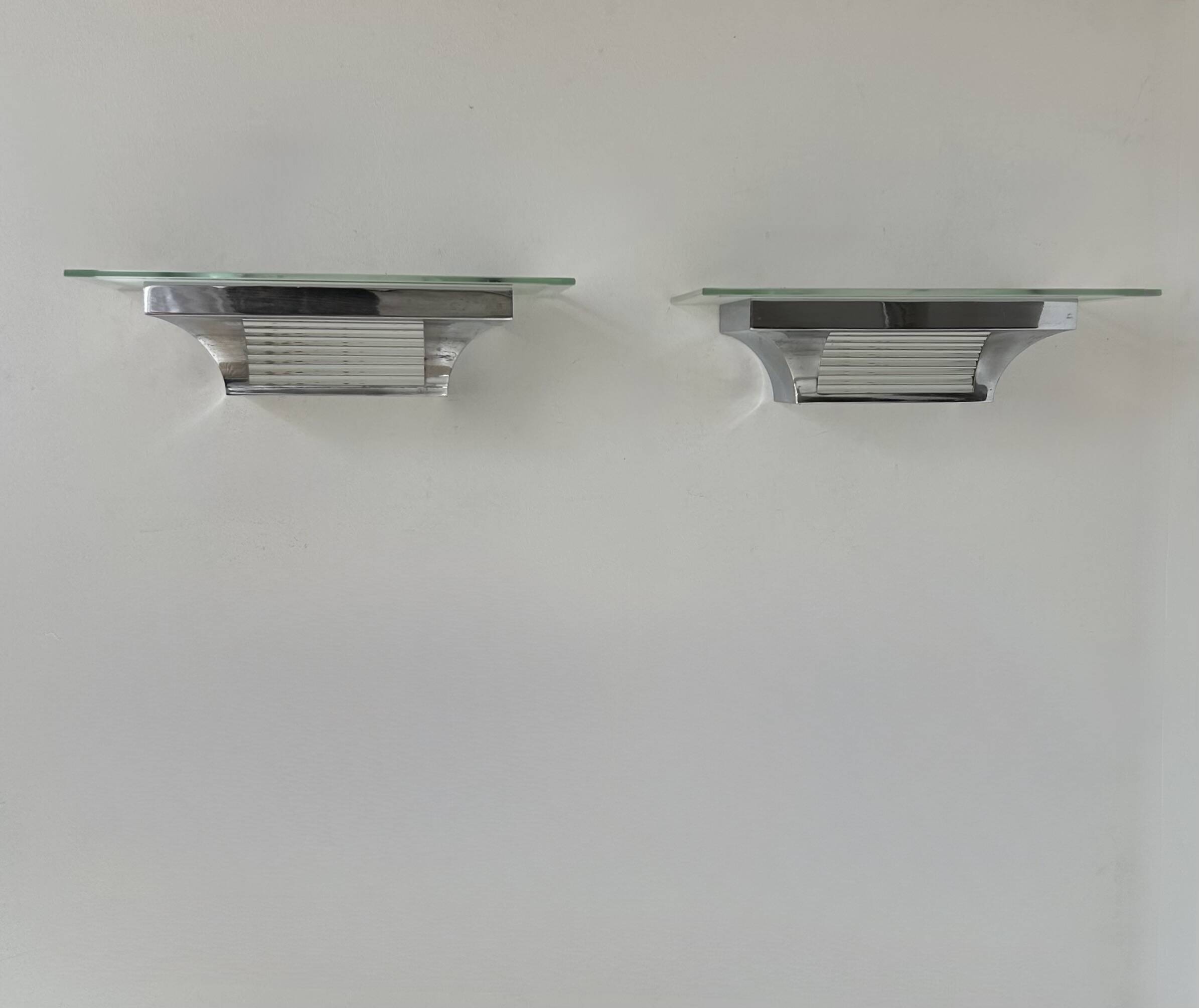Pair of modernist Henri Petitot wall lights, chrome-plated brass, France, 1930