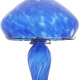 Lampe champignon vintage - pâte de verre bleue et blanche -1970