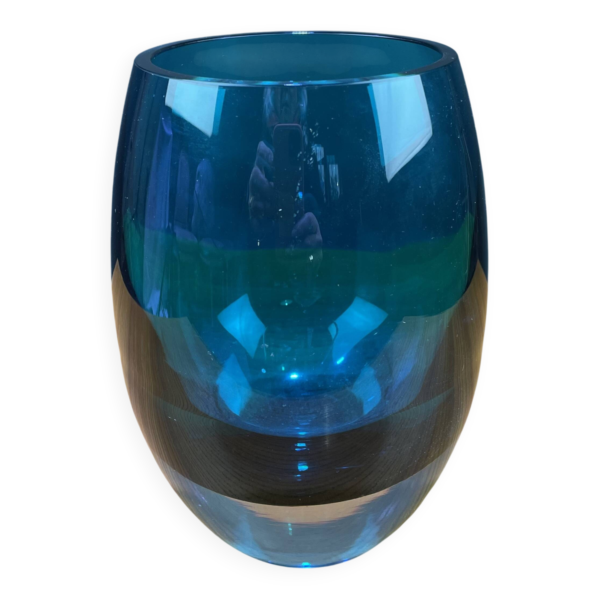 Plat en verre couleur bleu vert de forme ogive