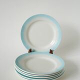 Set of 5 Tie & Dye Blue dessert plates, 1960