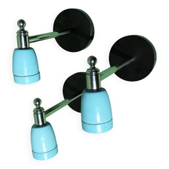 3 appliques murales chromes porcelaines luminaires