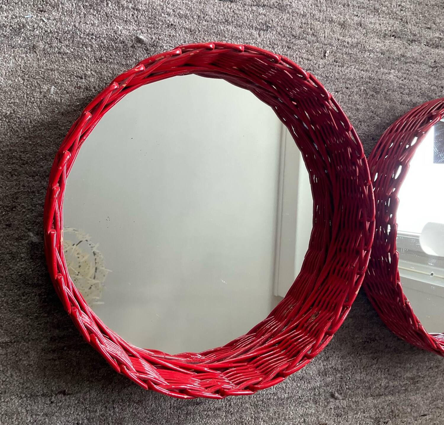 Pair of vintage rattan trays from the 1970s