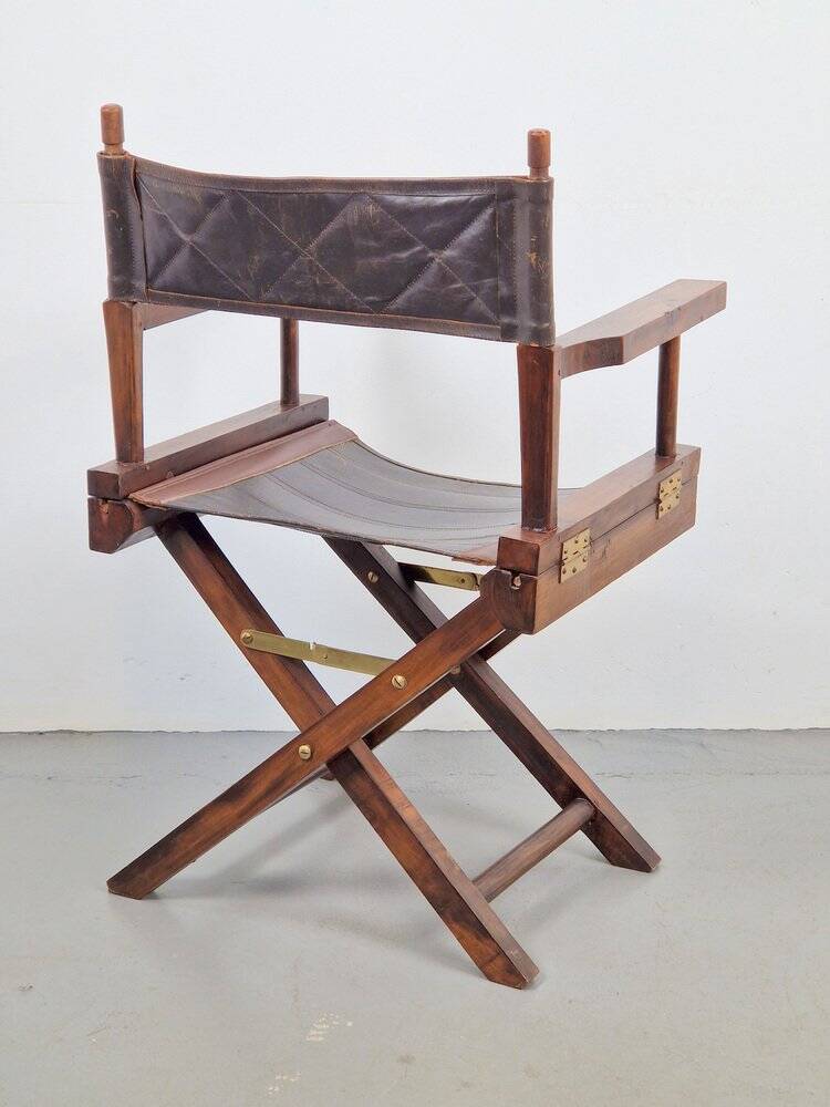 Vintage Director's Folding Chair in Wood and Leather, 1970s