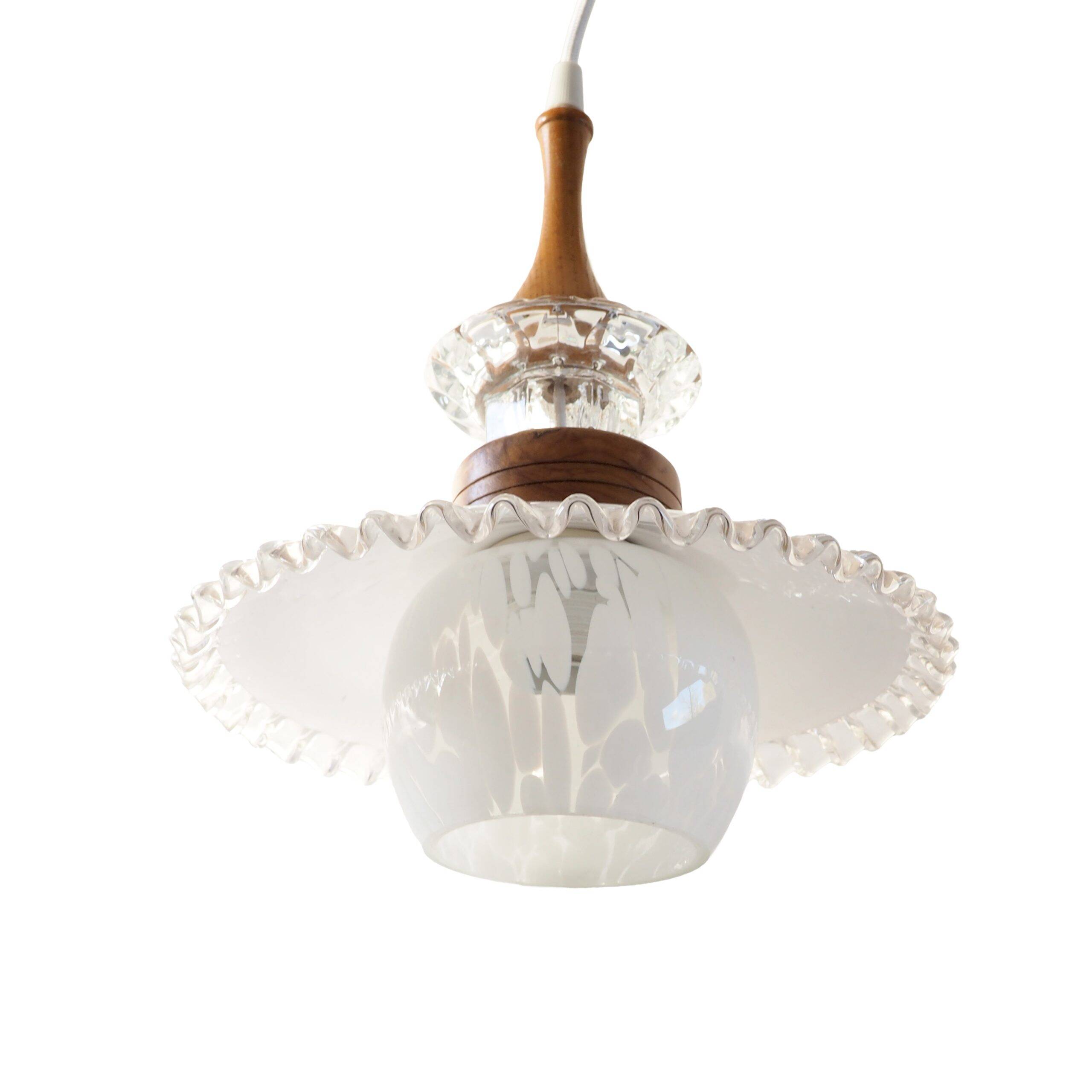 Opaline pendant light, Clichy globe and wood