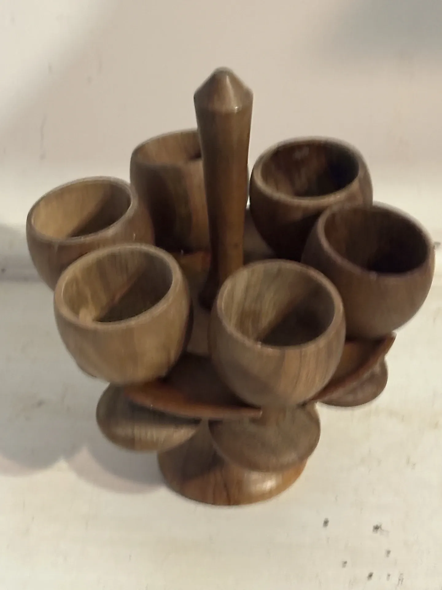 Vintage wooden egg cups – 6 pieces – 1950s