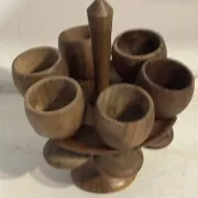 Porte-coquetiers vintage en bois tourné – 6 pièces – Années 50