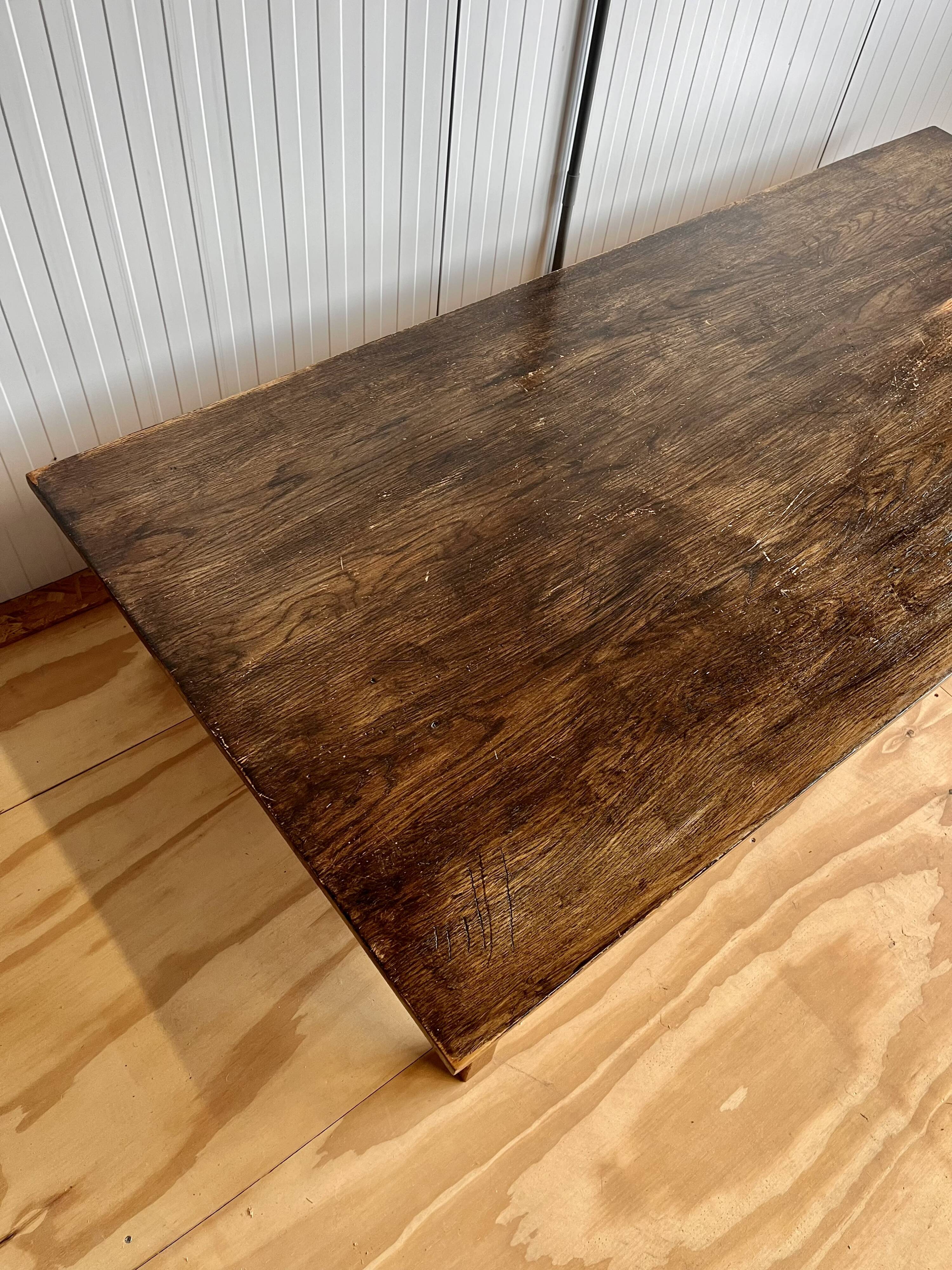Oversized Vintage Oak Coffee Table with Two Drawers