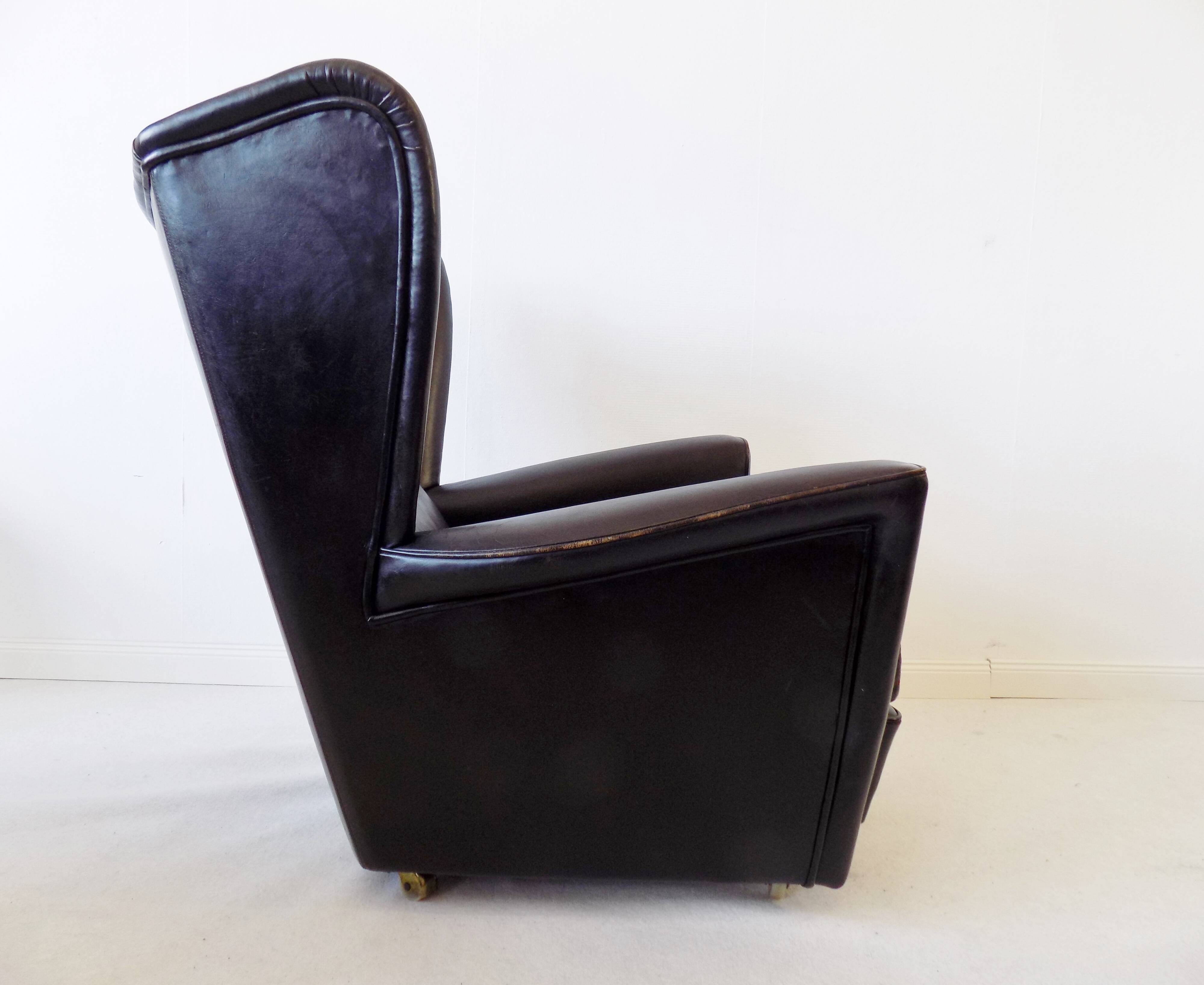 Howard Keith pair of black leather armchairs for HK Furniture