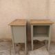 Pair of restored antique bedside tables, carefully refurbished. Painted in grey-green.