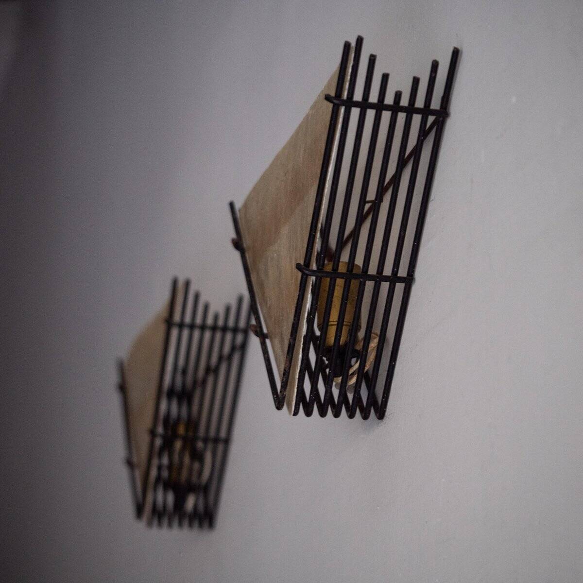 Vintage wall lamps in metal and fibreglass, 1960s, set of 2
