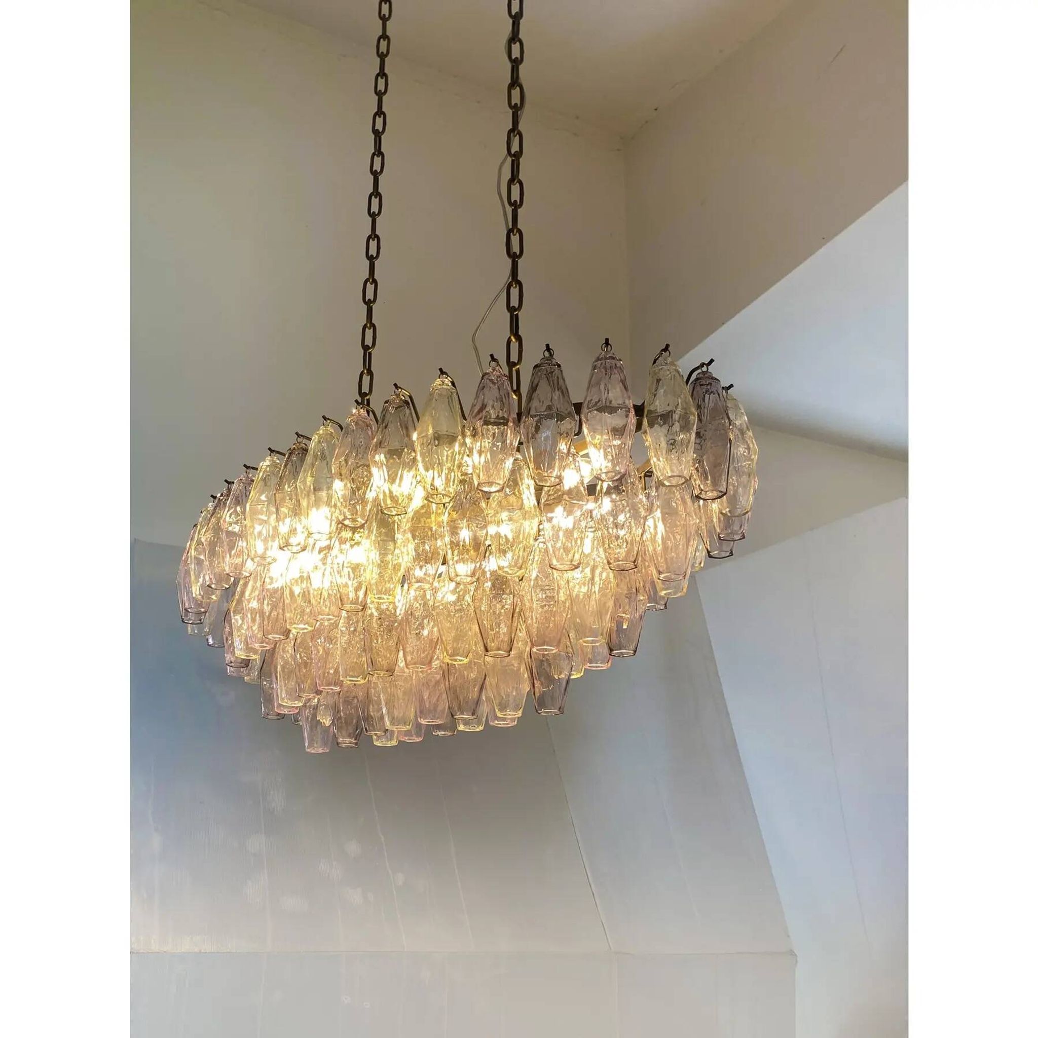 Contemporary Multicoloured Oval “Poliedri” Murano Glass Burnish Chandelier