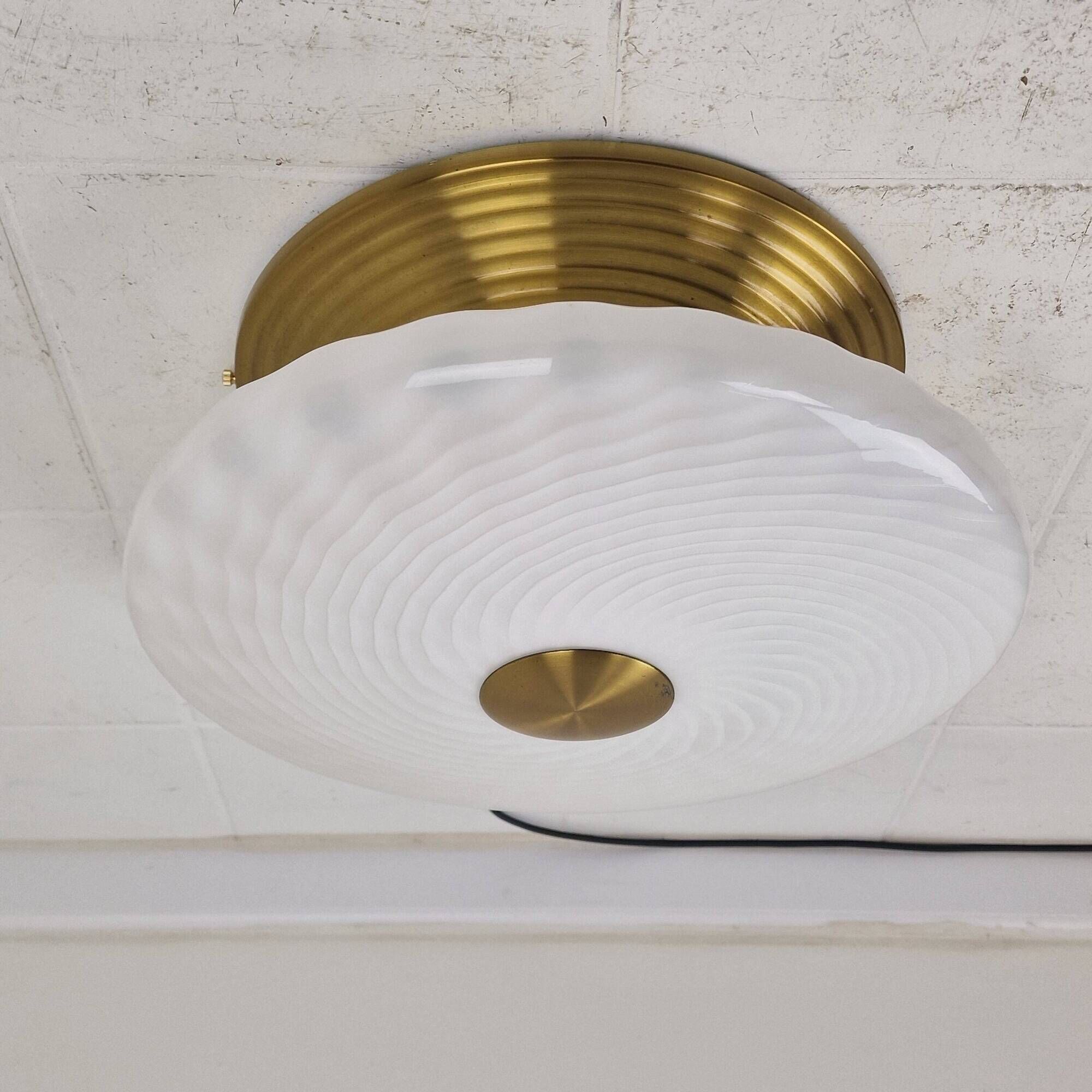 Large Mid-Century Italian Murano Swirl Glass Flush Mount, 1970s