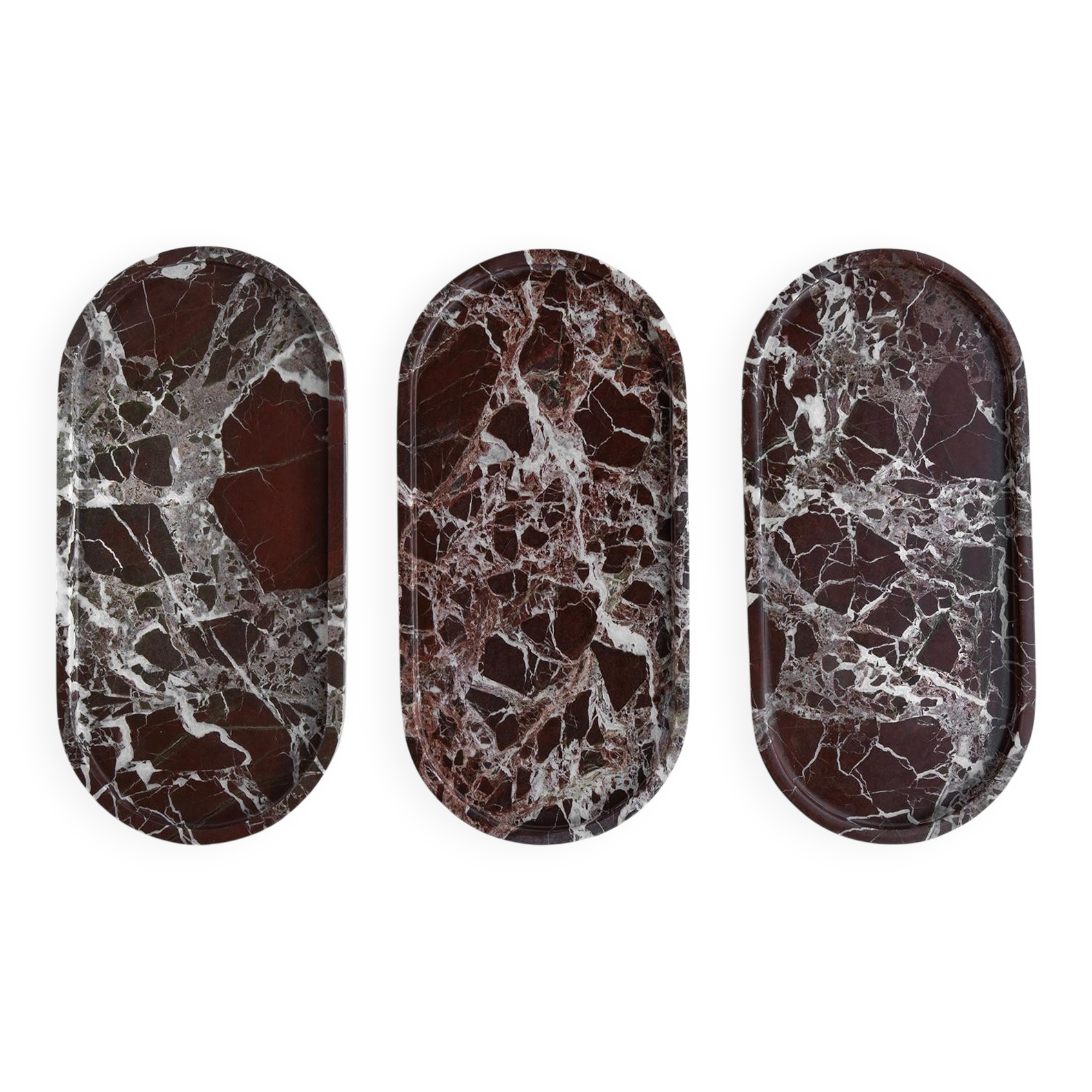 Oval marble plateau in Rosso Levanto