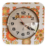 Horloge formica vintage pendule murale silencieuse carrée "Jaz fleurs oranges"