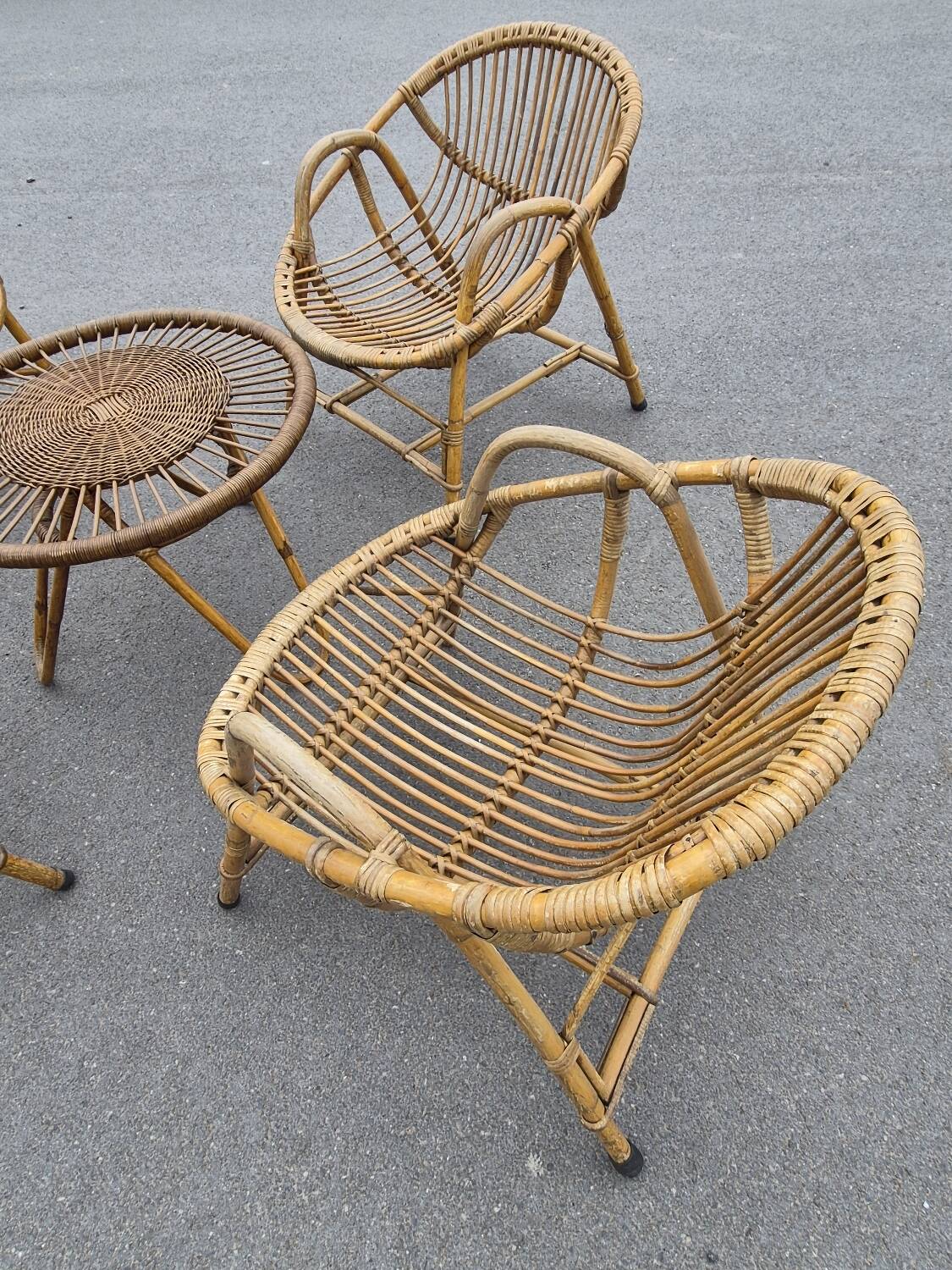 Vintage salon de jardin en rotin