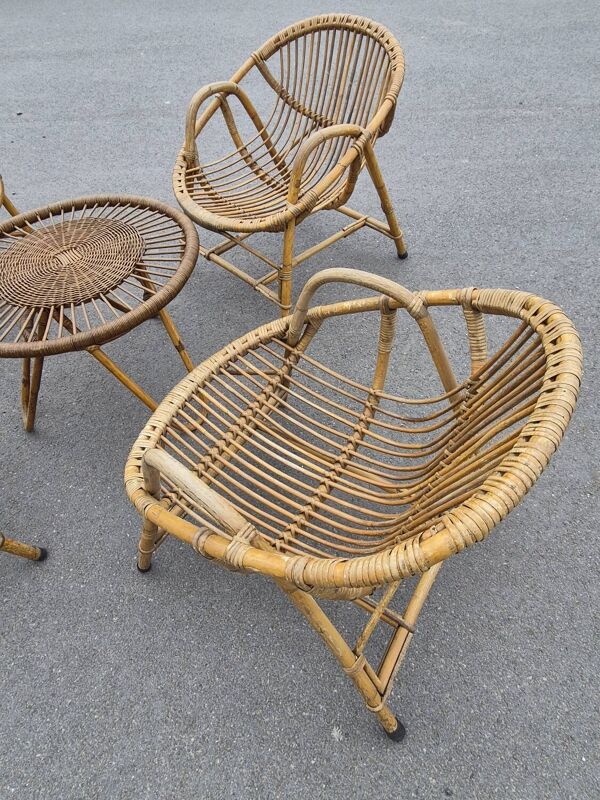 Vintage salon de jardin en rotin