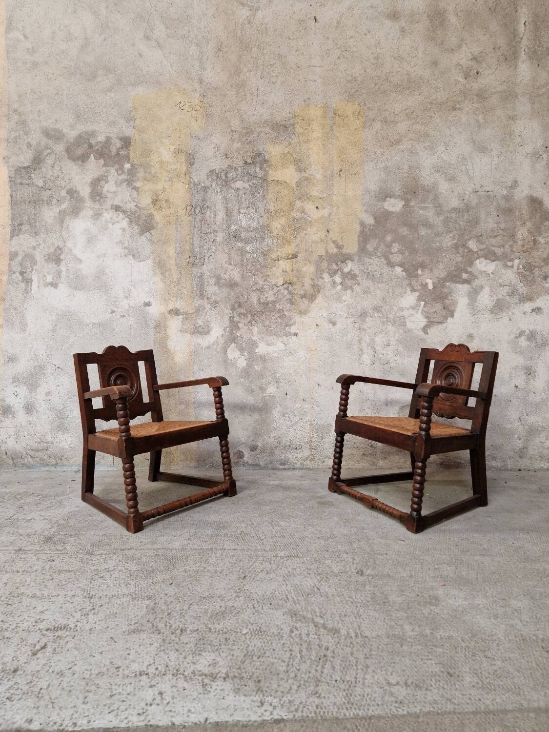 Pair of neo-Basque armchairs