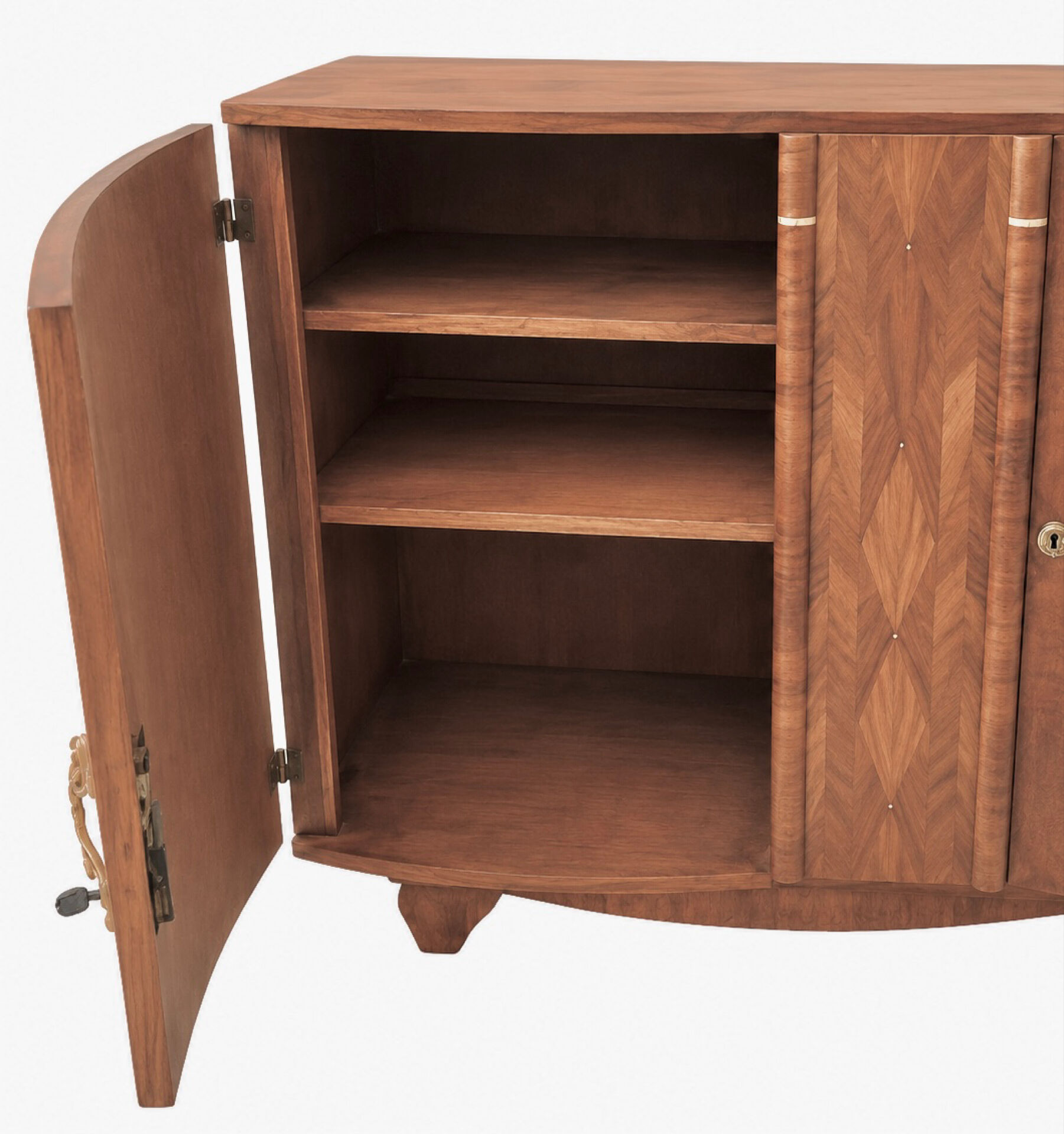 Art Deco curved walnut buffet with marquetry, 1930s