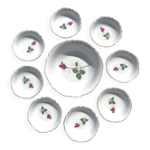 Service à Dessert en Porcelaine Décor Rose de Resht – Saladier et 8 Coupell