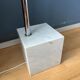 Vintage Guzzini Space Age arc floor lamp with white mushroom shade and marble base