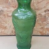 Old green molded glass vase vintage grape cluster decor