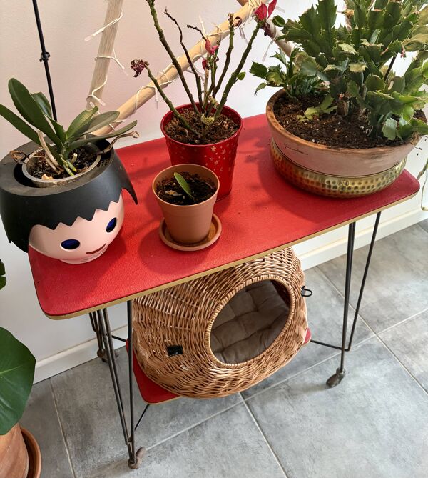 Desserte / console vintage Formica rouge - années 50/60