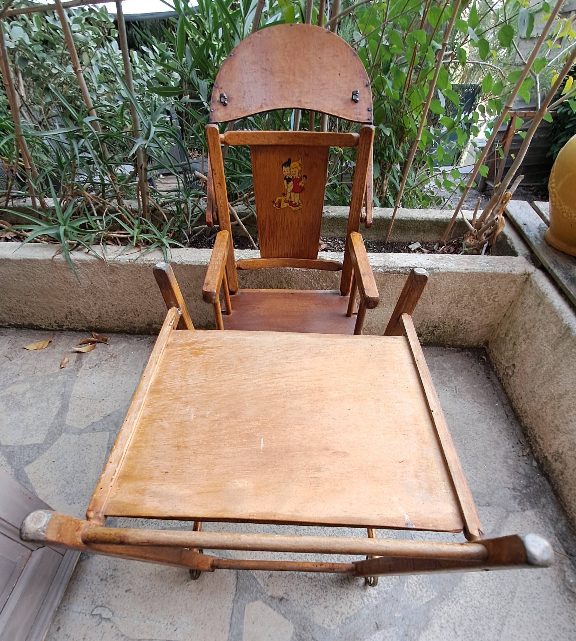 Vintage wooden baby high chair