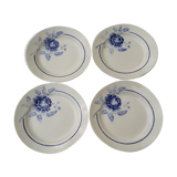 4 hollow plates in earthenware from Saint Amand model 3015 blue pink pattern diam 19.2 cm
