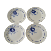 Set de 4 assiettes creuses en faïence de Saint Amand modèle 3015  motif roses bleues diam 19,2 cm