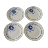 Set de 4 assiettes creuses en faïence de Saint Amand modèle 3015  motif roses bleues diam 19,2 cm