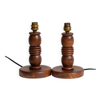 Duo of turned wooden lamp, Haute-Savoie, 1950s