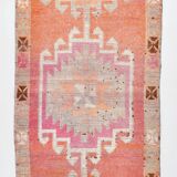 Soft Orange & Pink Star Pattern Handmade Wool Runner Rug, 99x338 Cm