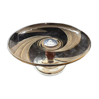 Vintage fruit bowl, glass, wood and metal