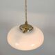 Vintage suspension in white opaline with a bulged shape – 1960s lampshade, brass.