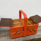 Orange wooden sewing box 1960 1970