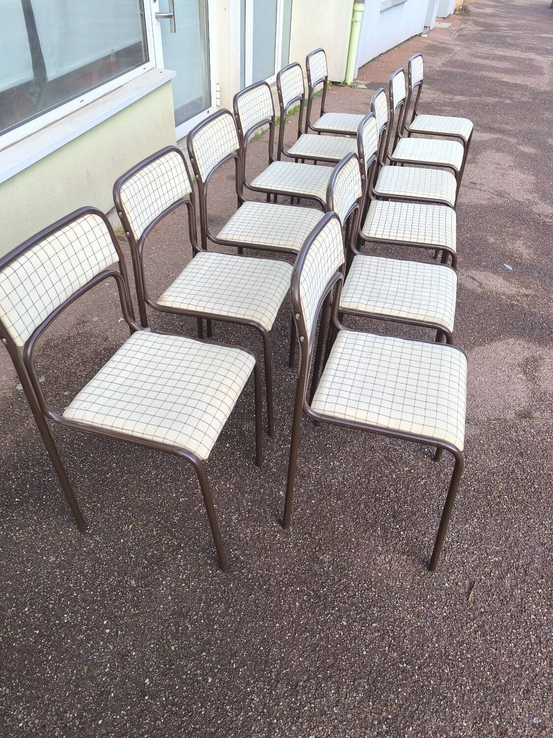 Set of 12 vintage Danish metal and fabric chairs