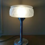 Art deco lamp in chromed metal and frosted glass