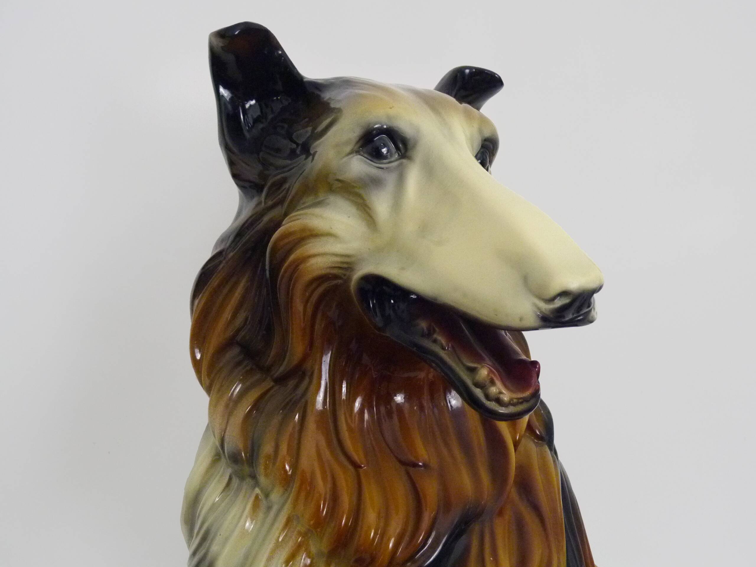Life-size ceramic collie dog sculpture from the 1960s