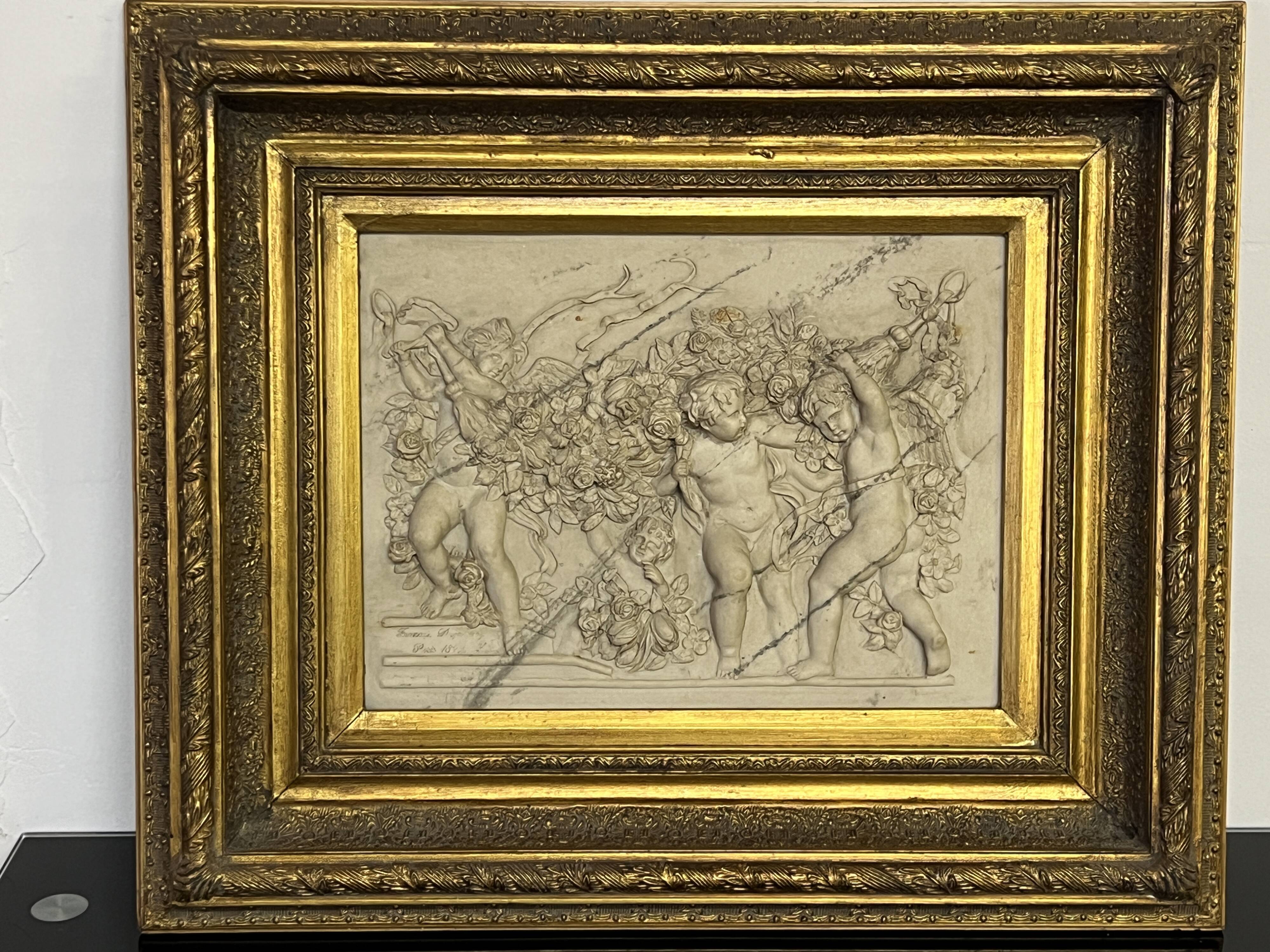 Marble high relief by François Duquesnoy "Putti, garlands and flowers" Paris, 1892