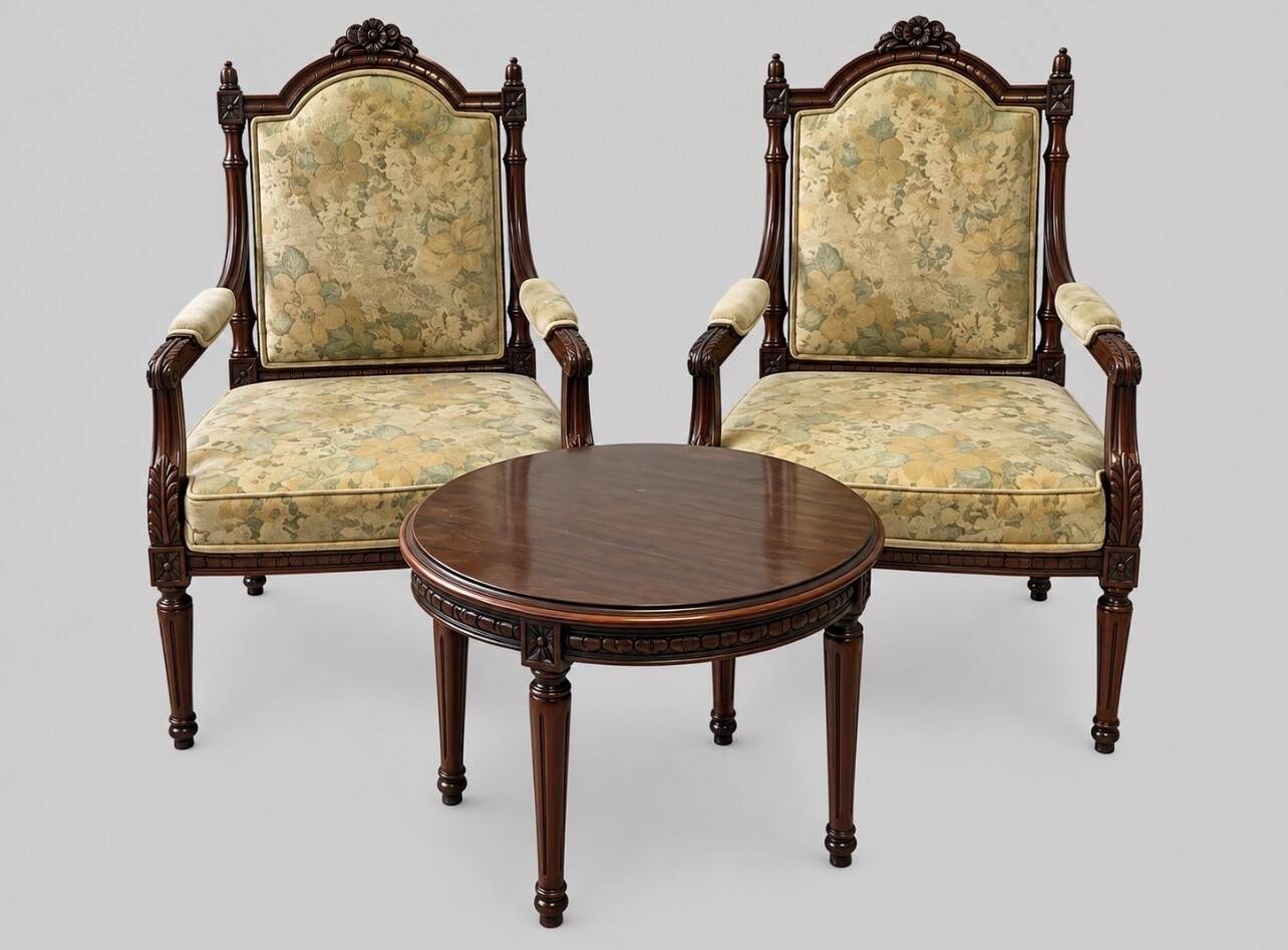 Set of handcrafted Pakistani furniture from Chiniot - Carved solid wood