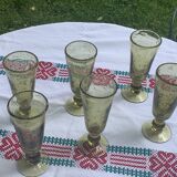 6 champagne flutes, cocktail glass, La Rochere glassware, hand-blown green glass