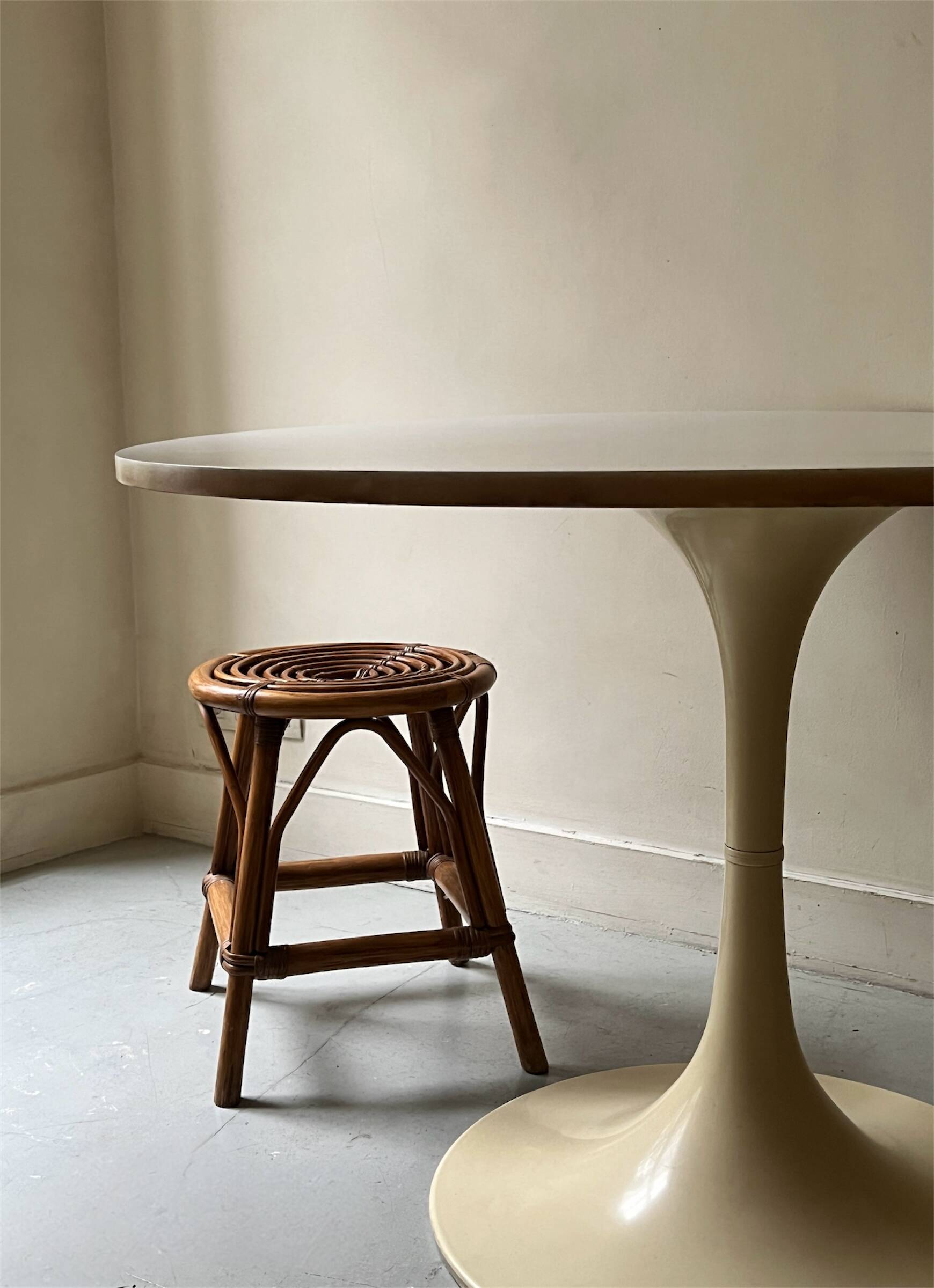 Vintage spiral rattan stool, France 1950
