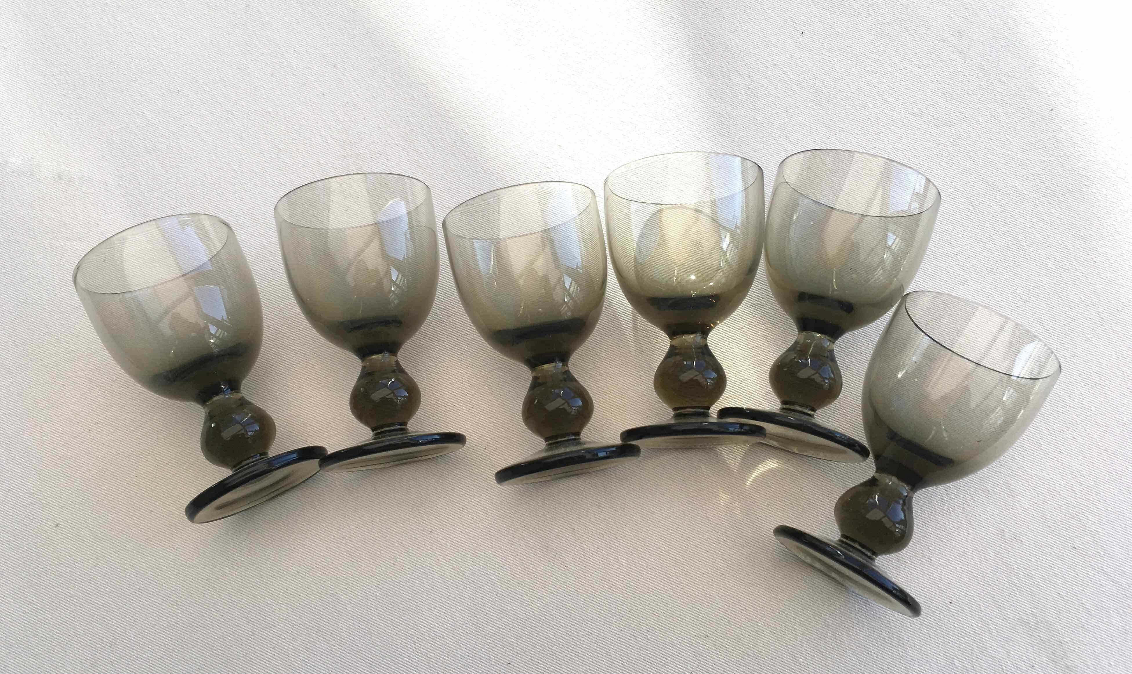 6 blown glass glasses and carafe 1960