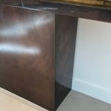 Console patine canon de fusil à plateau de travertin. Travail français. Vers 1970