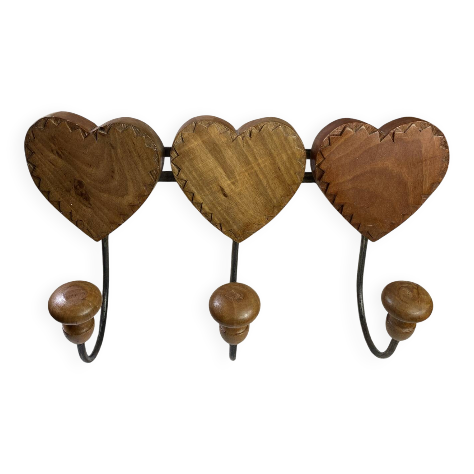 Wall-mounted coat rack, wooden hearts