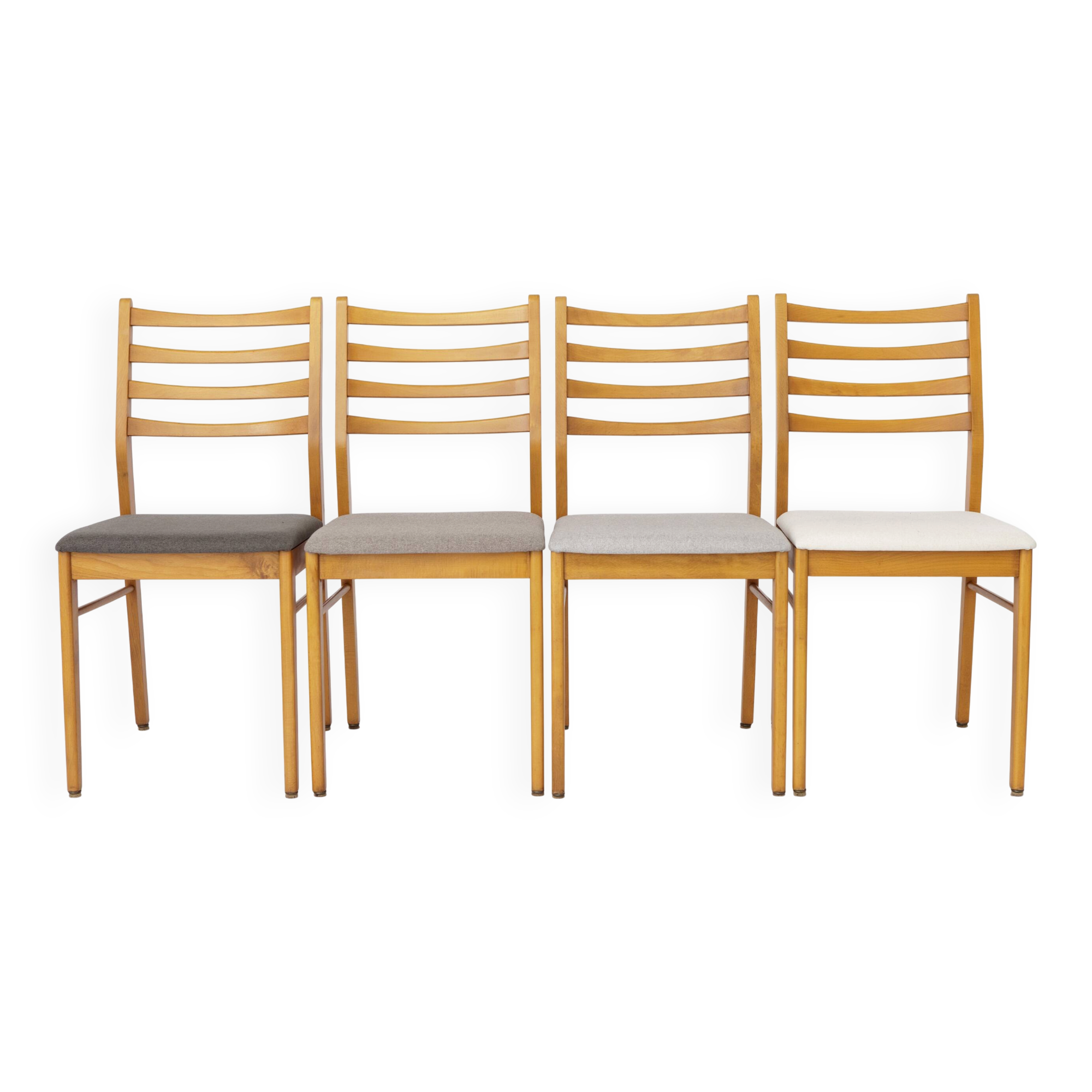 Set of 4 Vintage German Beech Dining Chairs | Newly Upholstered | 1970s