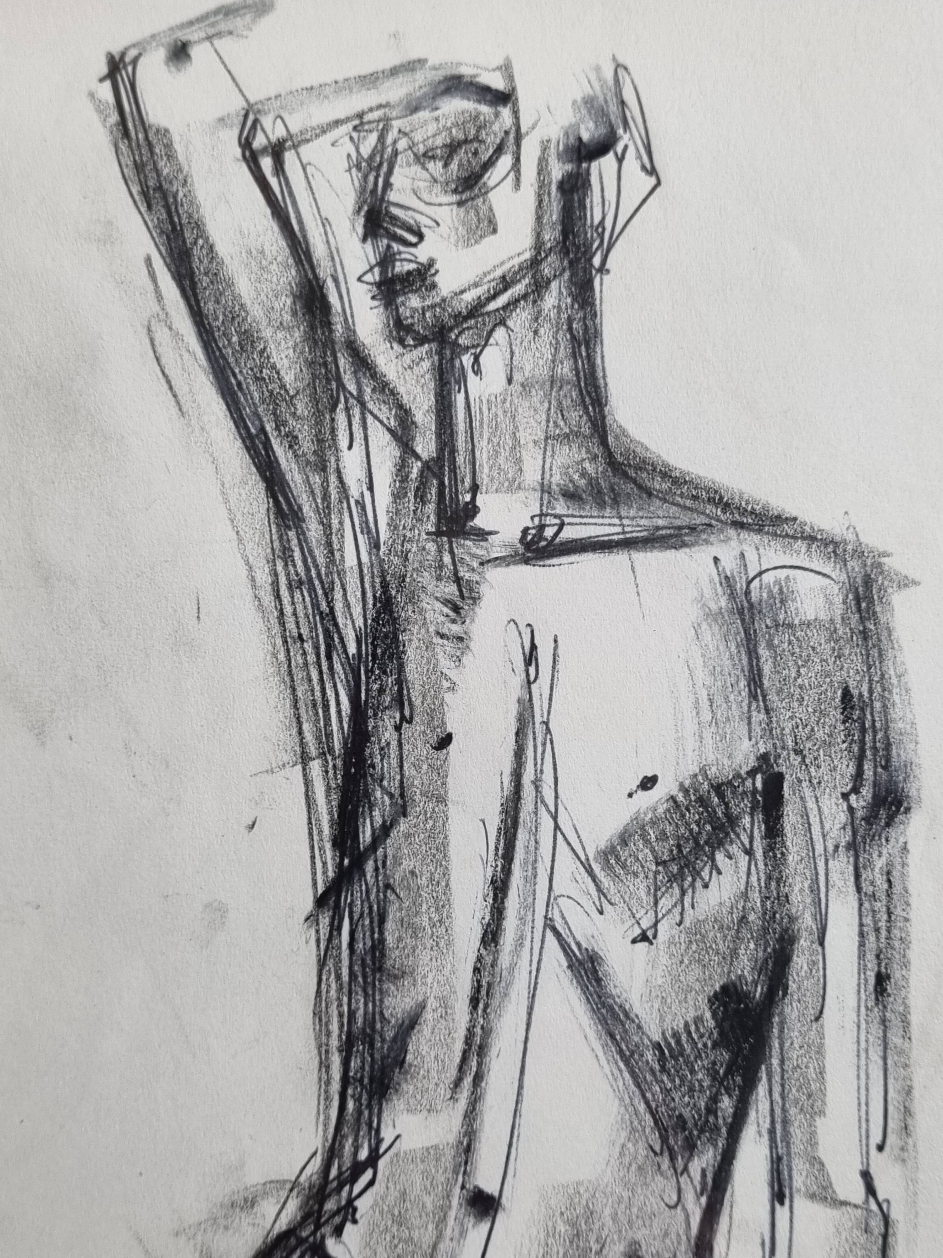 Study of a male nude, original drawing attributed to Maurice De Bus, 1960s, 40 x 30 cm
