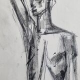Study of a male nude, original drawing attributed to Maurice De Bus, 1960s, 40 x 30 cm