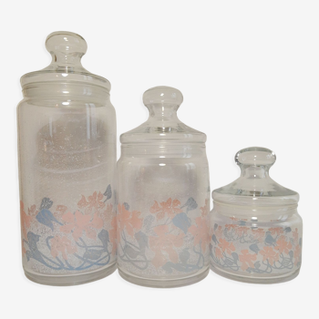 Set of 3 vintage Luminarc glass jars / candy boxes